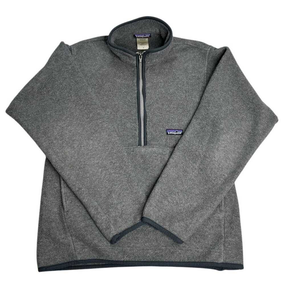 Patagonia Mens Gray Sweater Size Small Fleece 1/4 Zip Pullover Black Trim